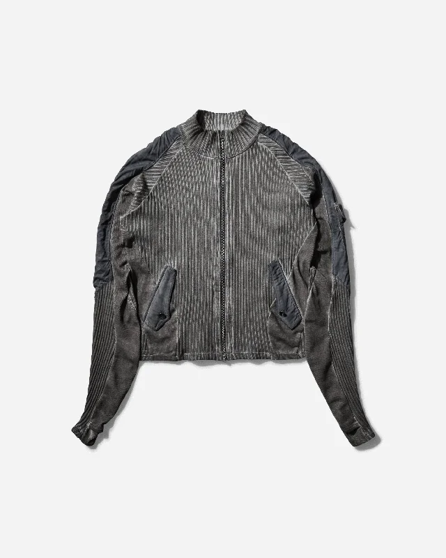 Women's Zip Cardigan Cool Grey Ribbed Striped Patterned