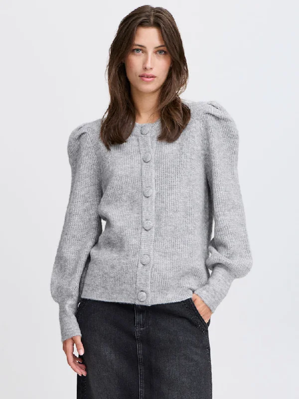 B Young ByOmuna Cardigan Mid Grey Melange Front Pockets Side Pockets Patch Pockets