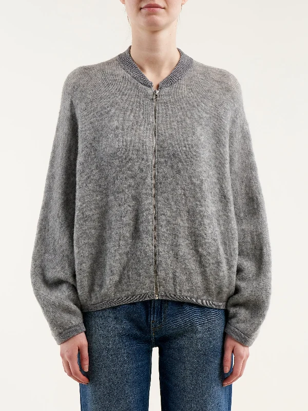 Bellerose Asedi Zip Cardigan Heather Grey Boat Neck Shawl Collar Notched Collar