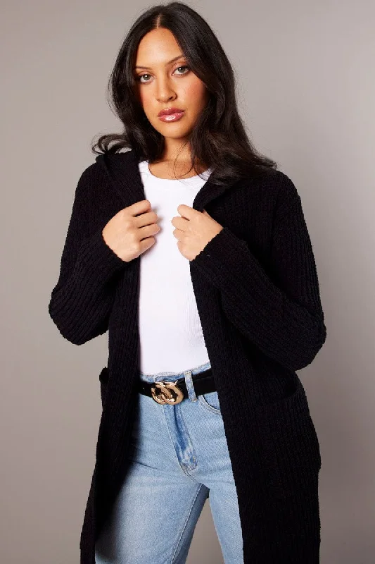 Black Knit Cardigan Hooded Longline Chenille Hooded Cardigan Collared Cardigan Shawl Collar Black Knit Cardigan Hooded Longline Chenille Hooded Cardigan Collared Cardigan Shawl Collar