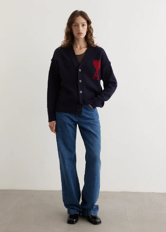 Boxy Red ADC Cardigan Satin Blend Silk Blend Wool Blend