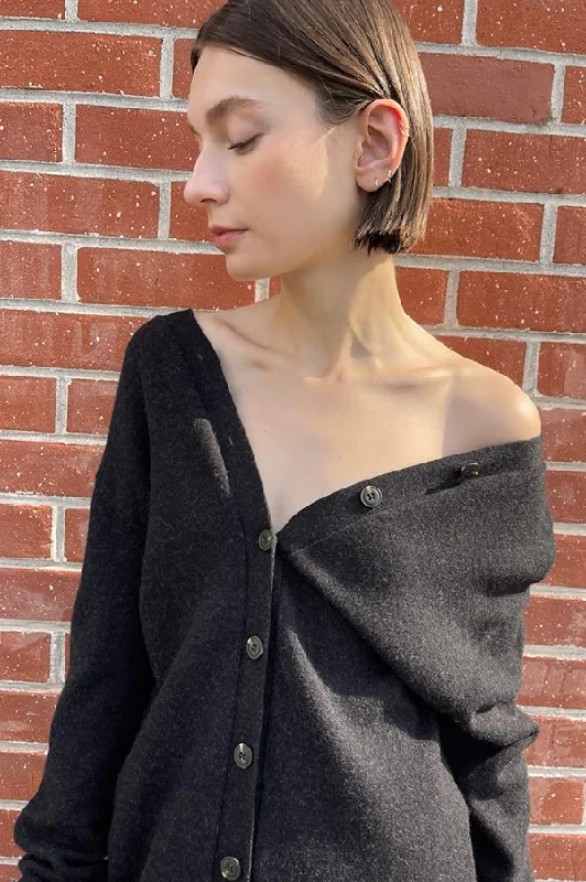 Button Cardigan in Black Melange Slim Fit Regular Fit Oversized