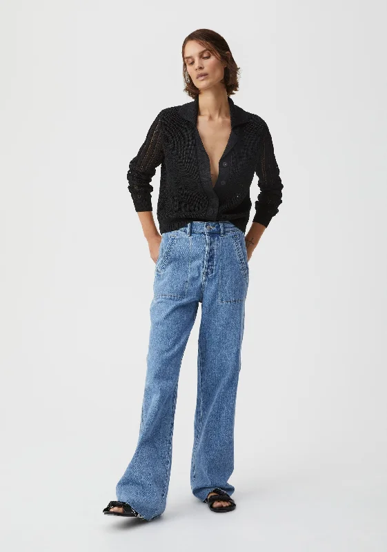 Byron Knit Cardigan_Black Notch Collar Peter Pan Collar Cowl Neck