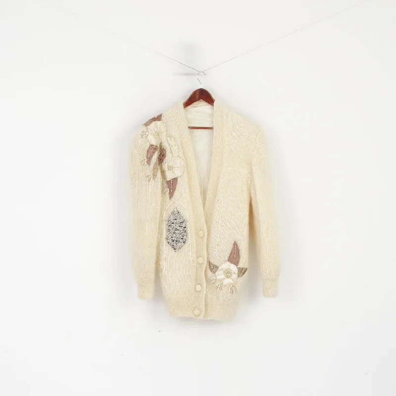 Handarbelt Women L/XL Cardigan Beige Mohair Hand Made Embroidered Sweater Faux Fur Fabric Real Fur Fabric Shearling Fabric Handarbelt Women L/XL Cardigan Beige Mohair Hand Made Embroidered Sweater Faux Fur Fabric Real Fur Fabric Shearling Fabric