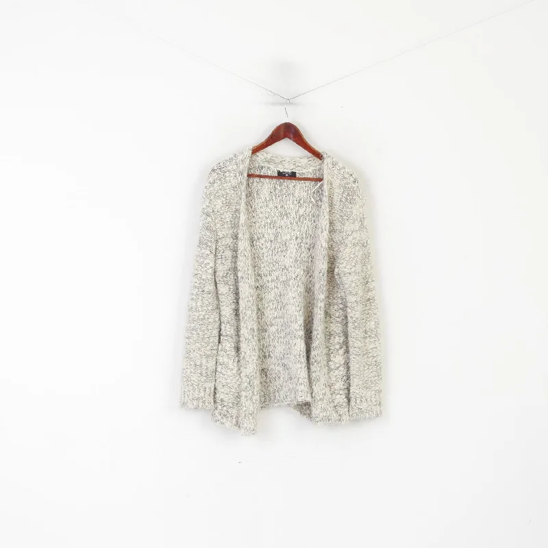 Atelier 248 Women L Cardigan Beige Gold Boho Open Front Casual Sweater Fitted Slim Tailored