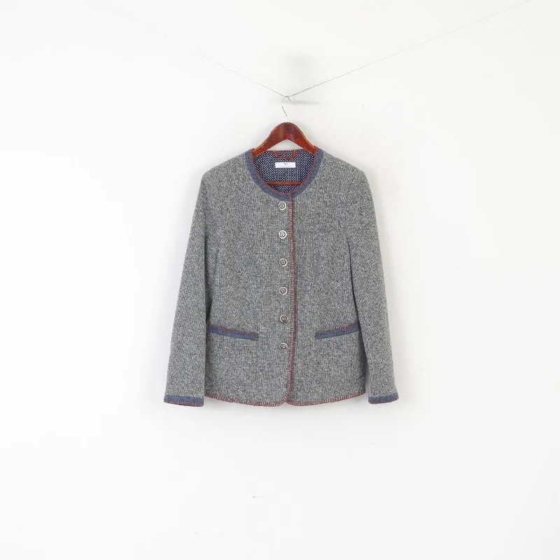 Peter Hahn Women 42 16 L Cardigan Gray Wool Vintage Pockets Casual Sweater Terry Terry Cloth Terry Knit