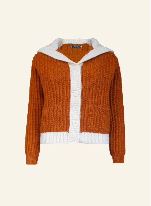 Heritage - 100% British Wool Cardigan - Corvette Rust Silk Blend Satin Velvet