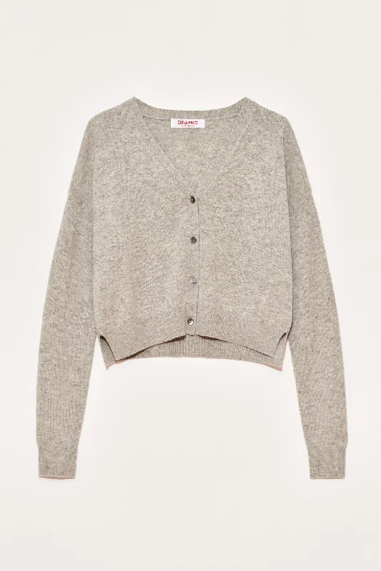 Cropped Cashmere Cardigan Solid Color Striped Floral Print