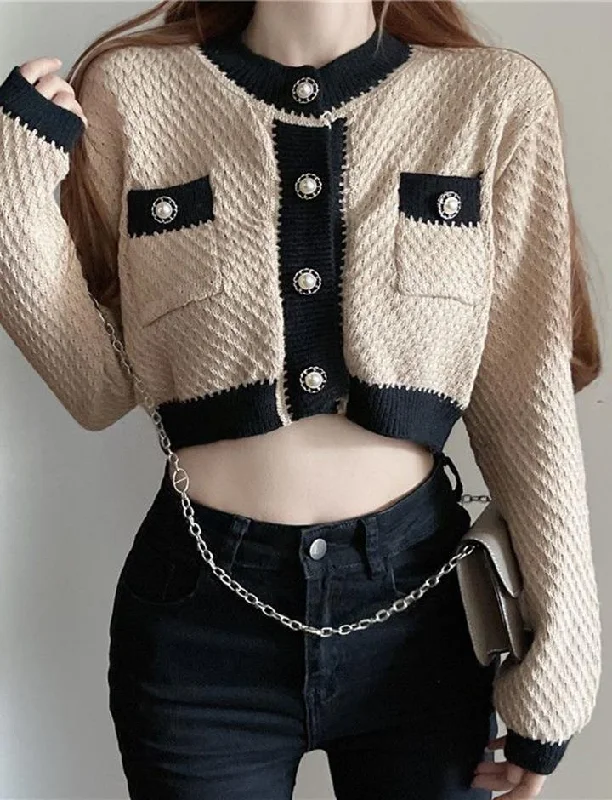 Cropped French Sweater Knitted Cardigan Chenille Fabric Brocade Fabric Lace Fabric