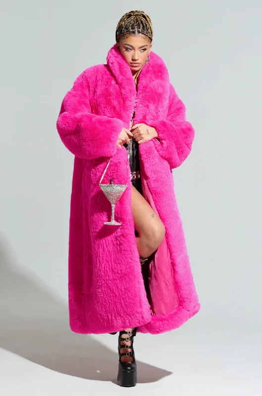 DAYANNE FAUX FUR TRENCH IN FUCHSIA Sleek Black Double-Breasted Trench