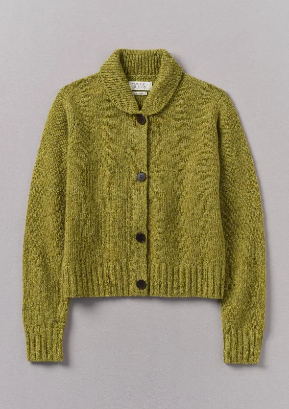 Donegal Wool Round Collar Cardigan | Lime Wool Fabric Cashmere Fabric Tweed Fabric