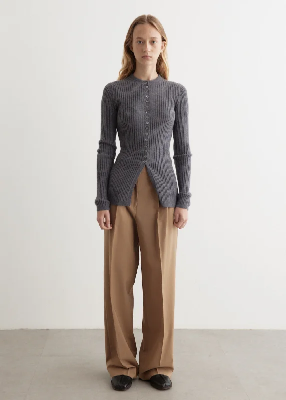 Elongated Rib Cardigan Stretchy Elastic Breathable