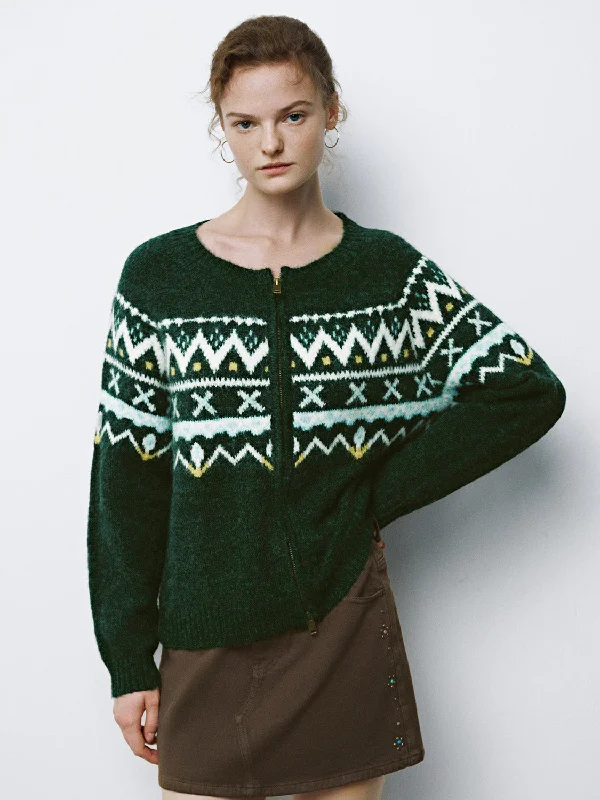 Fair Isle Knitted Cardigans Cashmere Blend Cotton Blend Poly Blend