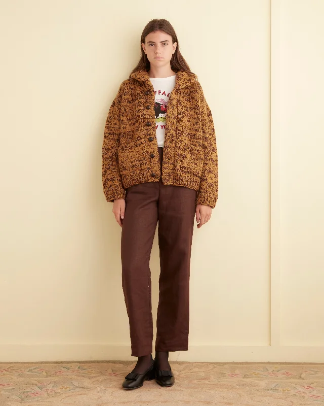 Gluckow Cardigan - Brown/Yellow Glossy Satin Silk