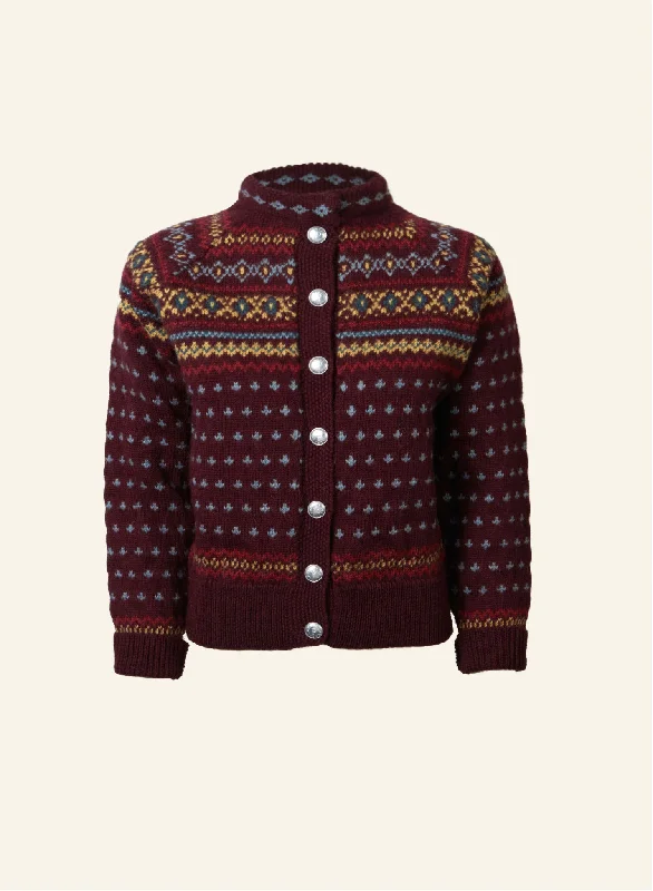 Heritage - 100% British Wool Cardigan - Molly Burgundy Wool Cardigan Cotton Cardigan Cashmere Cardigan
