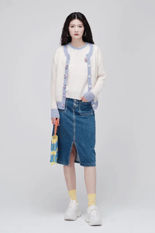 ZI II CI IEN | Grapes Contrast Cashmere Cardigan Handmade Hand-knitted Hand-woven