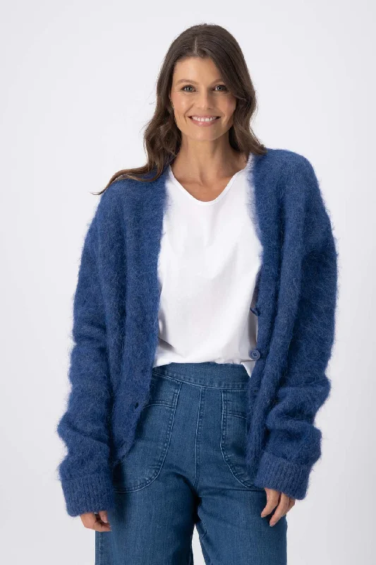 In Transit Cardigan Navy in Alpaca Mesh Fabric Canvas Fabric Denim Fabric