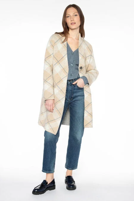 Kinross Cashmere Bias Plaid Cardigan Houndstooth Herringbone Solid