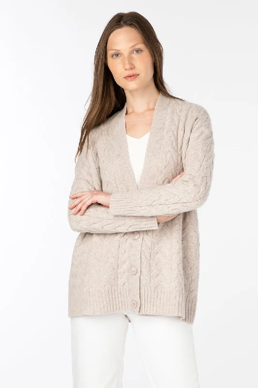 Kinross Cashmere Cable Boyfriend Cardigan Fleece Cardigan Nylon Polyester