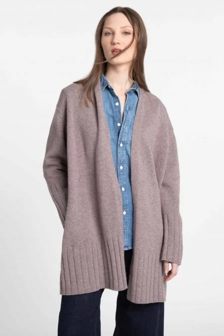 Kinross Cashmere Easy High Rib Cardigan Spandex Blend Rayon Blend Denim Blend