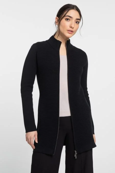 Kinross Cashmere Long Zip Mock Cardigan Fitted Loose Oversized