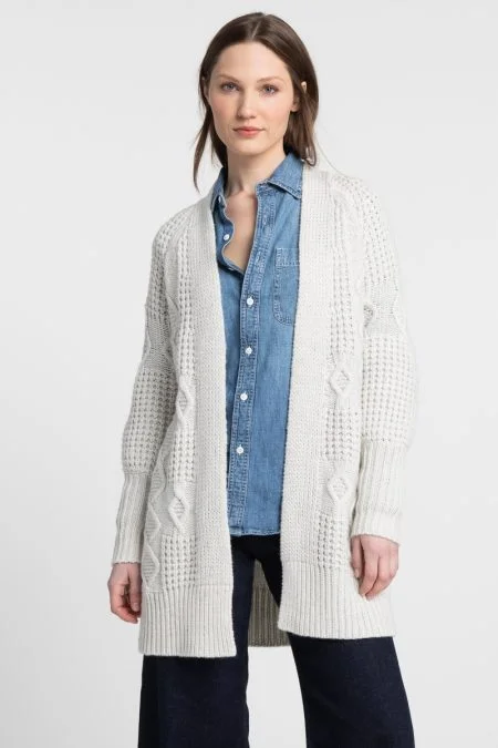 Kinross Cashmere Lurex Cable Cardigan Nylon Fabric Polyester Fabric Spandex Fabric