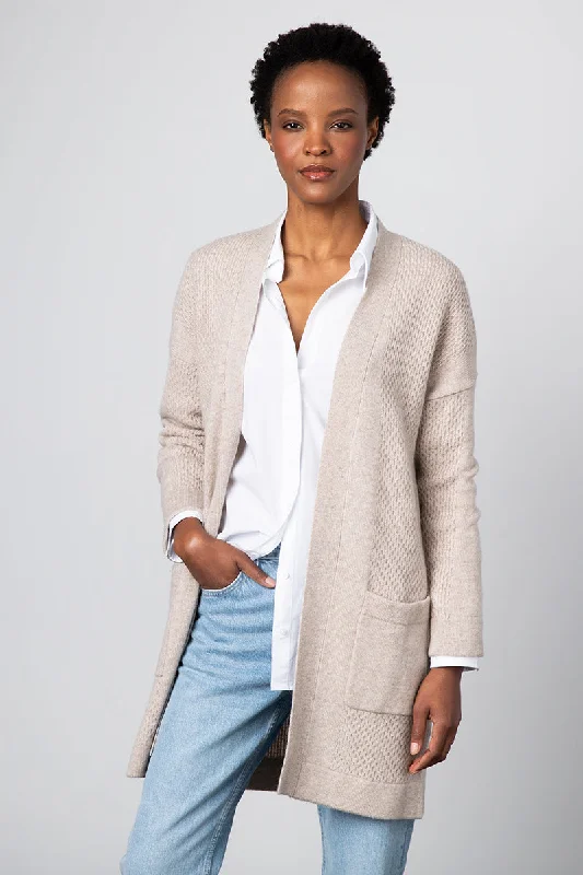 Kinross Cashmere Multi Texture Long Cardigan Terry Blend Velvet Blend Canvas Blend