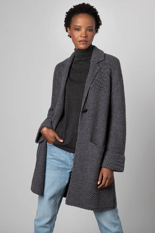 Kinross Cashmere Rib Notch Collar Cardigan Spandex Blend Rayon Blend Denim Blend