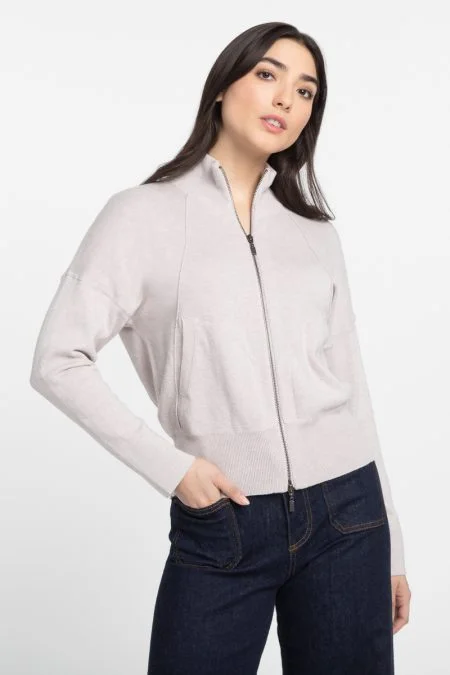 Kinross Cashmere Zip Mock Cardigan Toggled Drawstring Belted