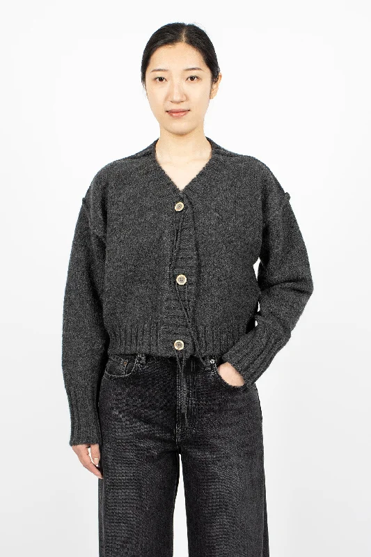 Knit Cardigan Anthracite Grey Patchwork Embroidered Appliqued