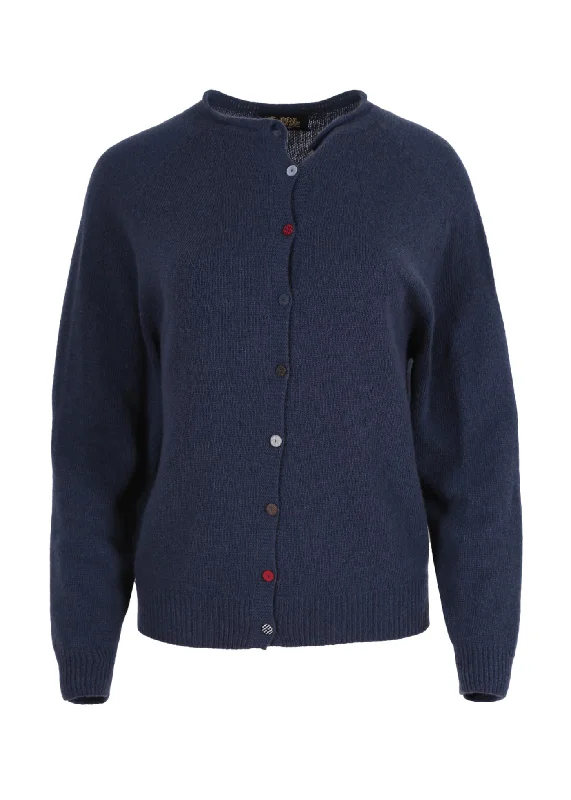Kyoto Button Cardigan Navy Welt Pockets Slit Pockets Flap Pockets