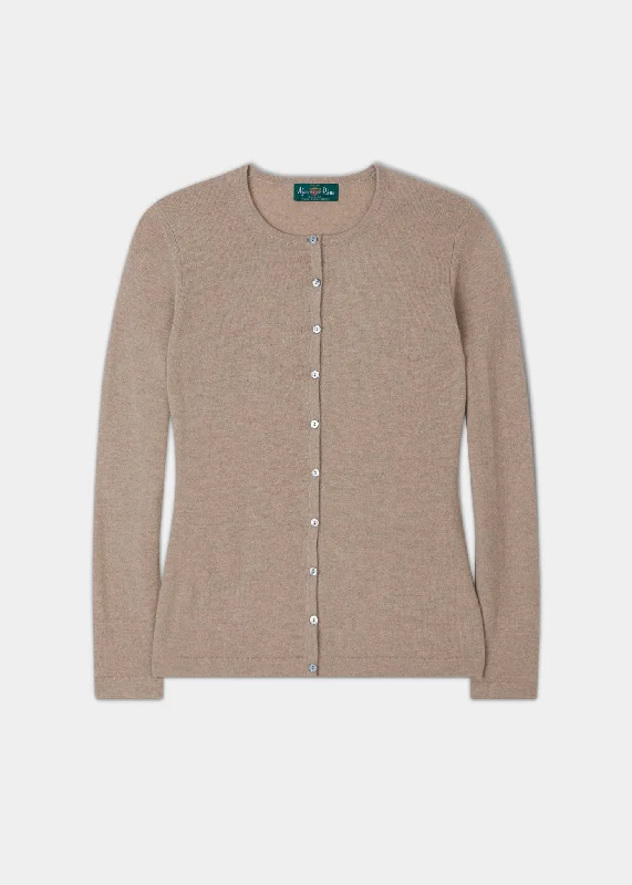 Clare Ladies Cashmere Crew Neck Cardigan In Linen Spandex Rayon Corduroy