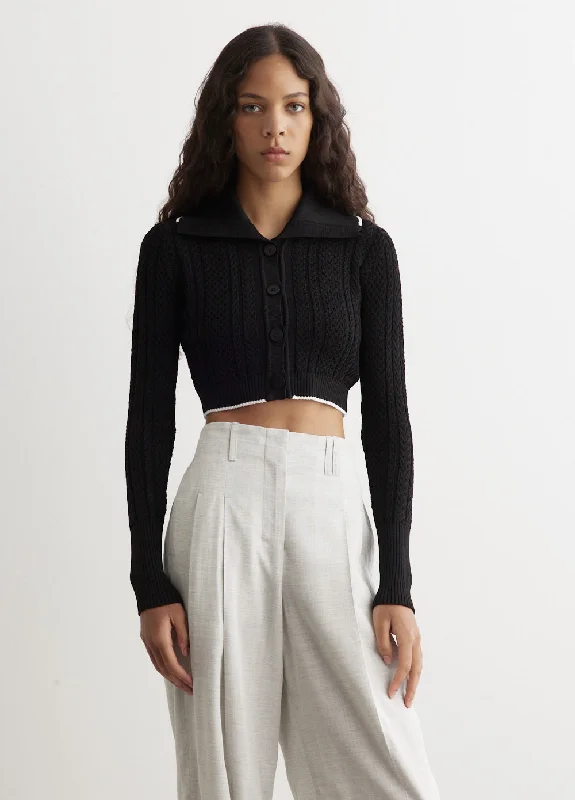 Le Cardigan Bela Denim Fabric Leather Fabric Suede Fabric