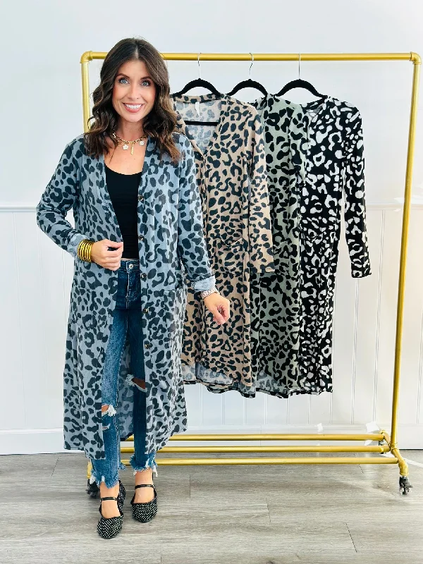 Leopard Midi Cardigan (Reg & Plus)-4 Colors Houndstooth Herringbone Solid