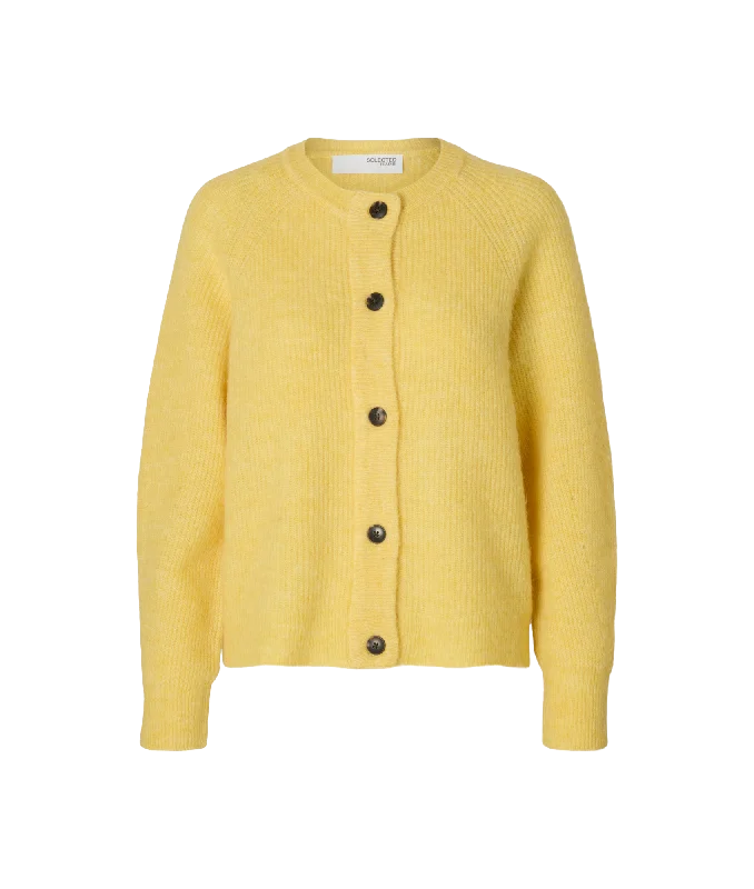 Lulu Ls Knit Short Cardigan Noos - Yellow Transparent Opaque Sheer