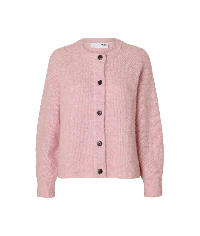 Lulu Ls Knit Short Cardigan Noos - Pink Solid Color Striped Floral Print
