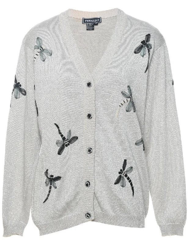 Lurex Thread Pattern Cardigan - M Plaid Cardigan Polka Dot Checkered