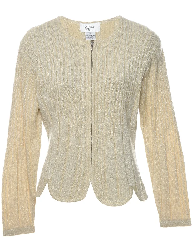 Lurex Thread Pattern Cardigan - M Transparent Opaque Sheer