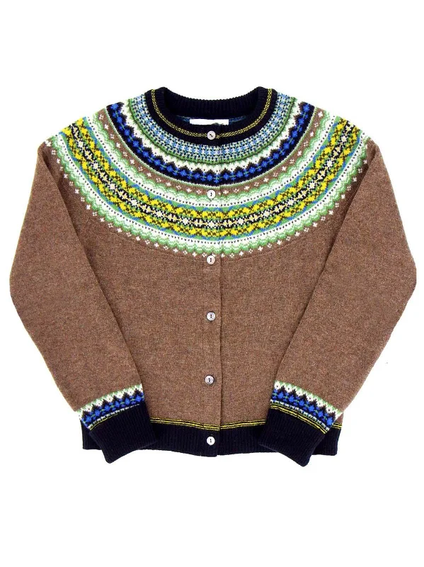 Merino Lambswool Alpine Cardigan in Harris Brown Soft Cozy Warm
