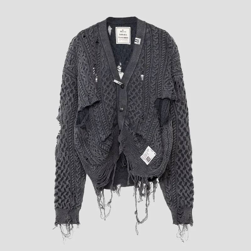 OVERDYED DISTRESSED KNIT CABLE CARDIGAN Boxy Cardigan Fitted Cardigan A-Line