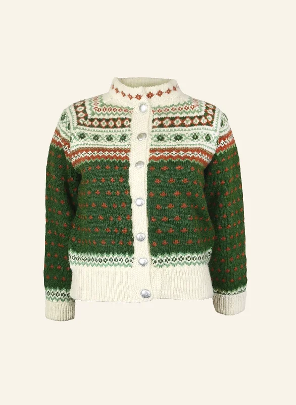 Heritage - 100% British Wool Cardigan - Molly Green Crew Neck V-Neck Turtle Neck