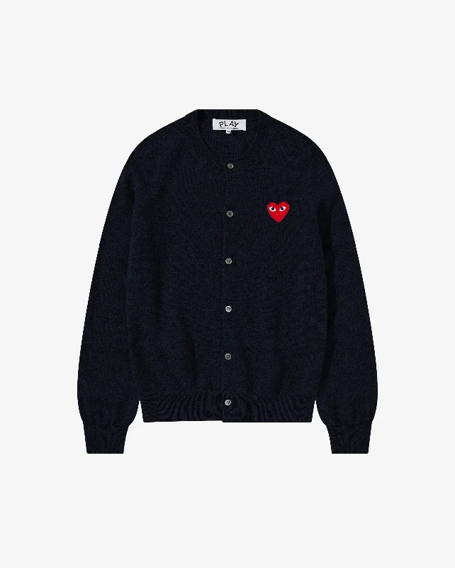 N007 UNISEX RED HEART CARDIGAN / NAVY Print Jacquard Patchwork