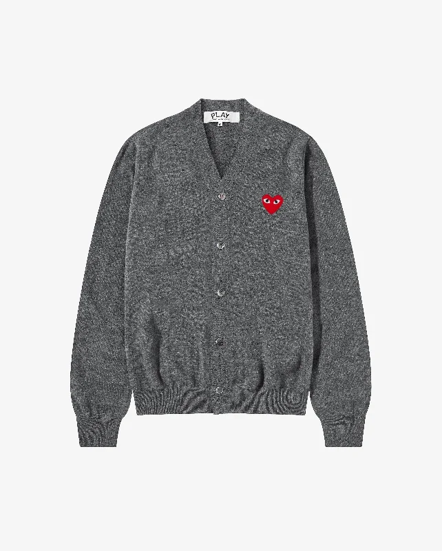 N008 UNISEX RED HEART CARDIGAN / GREY Sequined Glittery Shiny