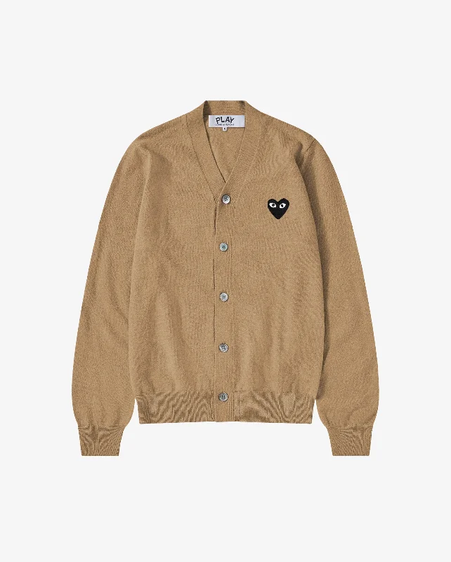 N024 UNISEX BLACK HEART CARDIGAN / BEIGE Terry Blend Velvet Blend Canvas Blend