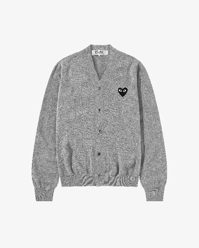 N024 UNISEX BLACK HEART CARDIGAN / LIGHT GREY Houndstooth Herringbone Solid