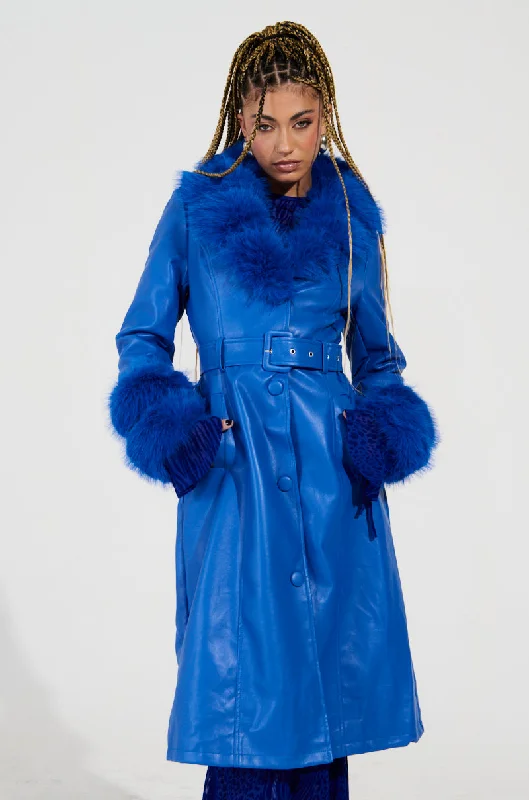 NEW KAYA FUR LINED TRENCH IN BLUE Comfortable Trench Coat for Women