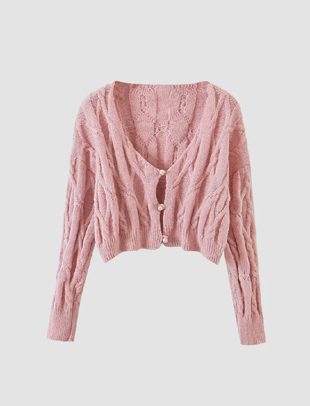 Pink Knitted Twist Cardigan Sweater Lightweight Heavyweight Midweight