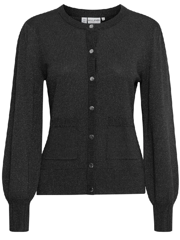 Pulz PzSara Pocket Cardigan Black Glitter Cotton Fabric Linen Fabric Terry Fabric
