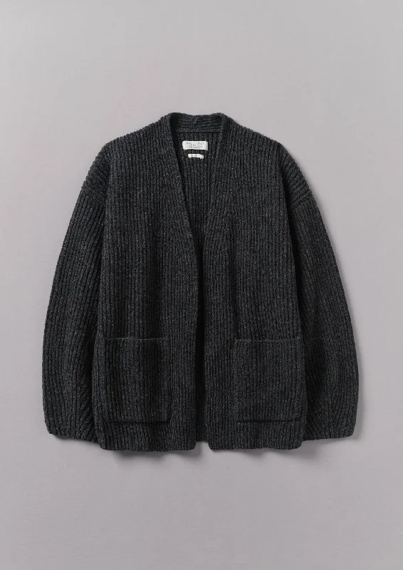 Ribbed Wool Knitted Cardigan | Charcoal Tailored Straight A-Line