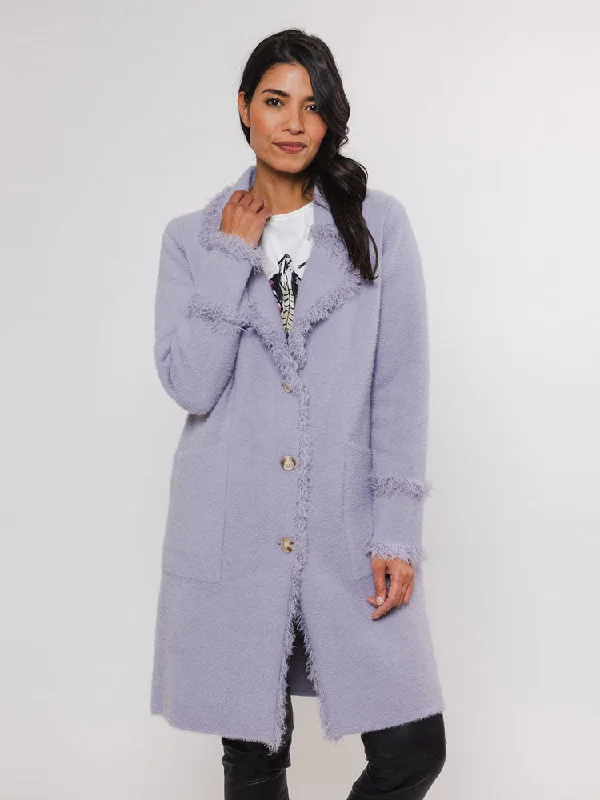Rino & Pelle Catena Cardigan with Fringes Lilac Fog Fleece Fabric Down Fabric Feather Fabric Rino & Pelle Catena Cardigan with Fringes Lilac Fog Fleece Fabric Down Fabric Feather Fabric
